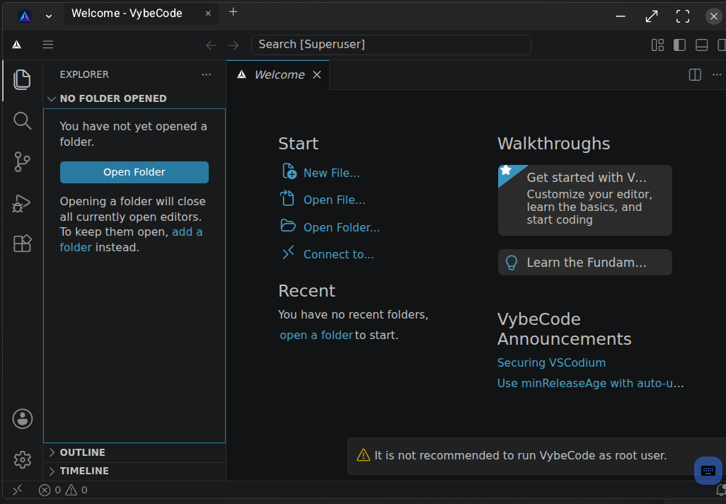 The VSCodium desktop running full-screen in Samsung DeX